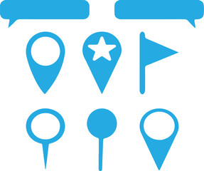 Location Icons Set: A collection of blue location icons, meticulously designed to guide and inform, set against a clean, simple backdrop.