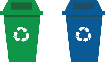 Recycling Bins: A pair of vibrant recycling bins, one a refreshing green and the other a deep blue, stand side by side.