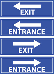 Signage Navigation: A set of blue rectangular signs direct traffic with clear guidance of entrance and exit directions.