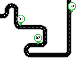 Journey's Path: A winding road marked with checkpoints represents progress towards a goal. The image evokes the sense of planning, strategy, and journey