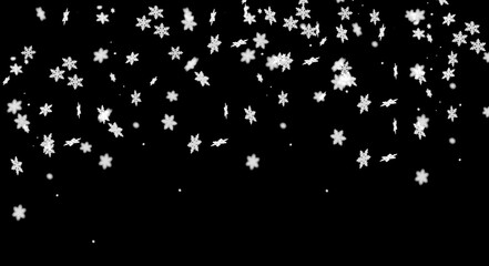 Realistic white snowflakes falling gently against a deep black background creating a perfect overlay for winter holiday season greetings and festive motion graphics © Basit