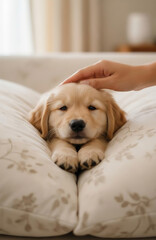 Obraz premium 실내에서 휴식 중인 골든 리트리버, Golden Retriever Resting Indoors