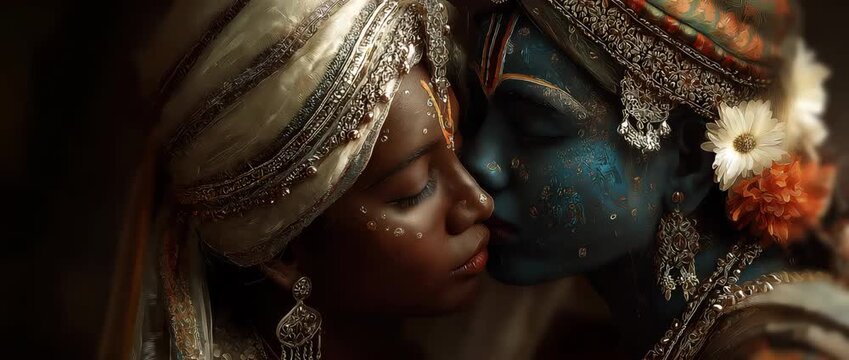 Hindu mythology, the Indian divinity Radha Krishna, and a love story couple