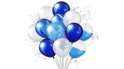 Shiny blue and white balloons bunch isolated on transparent background