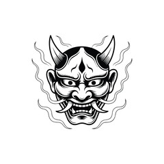 Oni Demon Face Vector Tattoo & Graphic Design Illustration