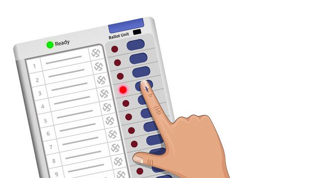 Indian Electronic Voting Machine (EVM) Illustration, Hand Casting Vote with Indelible Ink Mark PNG Image