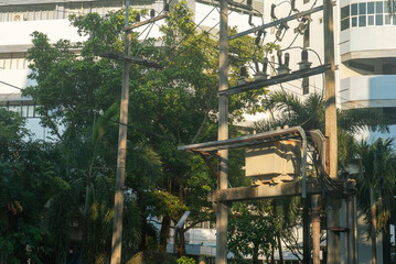 Urban Power Lines in City Landscape