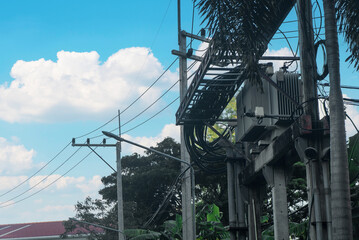 Power Line Infrastructure Against Blue Sky