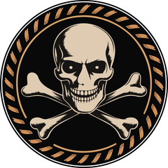 Skull and crossbones emblem on vector black circle
