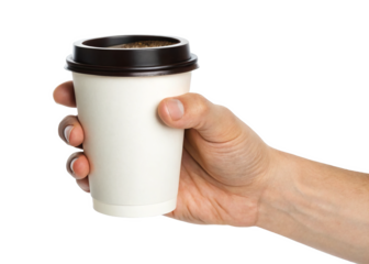 hand holding coffee cup isolated on a transparent background.