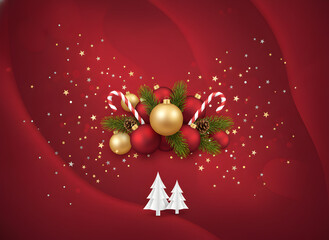 Title: Elegant Red Christmas Decoration Background with Ornaments