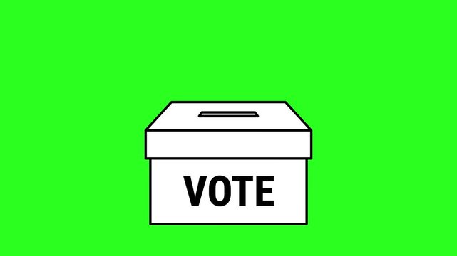 Animated vote casting scene showing a hand placing a ballot into a box. Suitable for political, election, or democracy-related media. Simple and seamless loop.