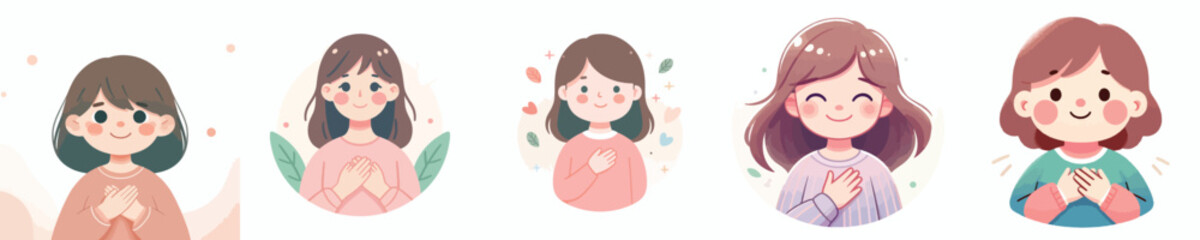 vector of a little girl putting his hand on his chest as a sign of empathy