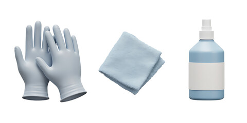 Hygiene kit with gloves cloth and spray bottle for cleaning