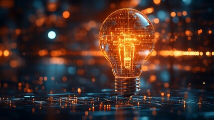 Digital light bulb idea technology concept.