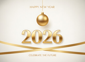 Title: Elegant Happy New Year 2026 Greeting with Gold Ornament