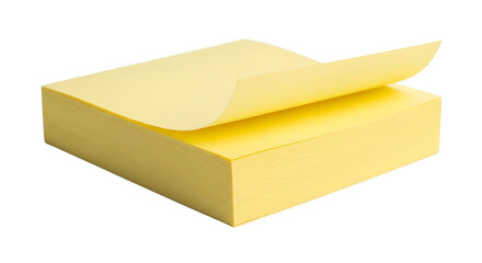 Stack of Bright Yellow Adhesive Sticky Notes, One Page Curling Upwards