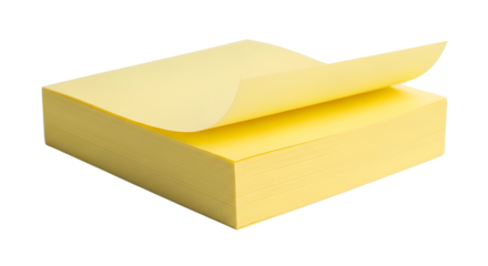 Stack of Bright Yellow Adhesive Sticky Notes, One Page Curling Upwards