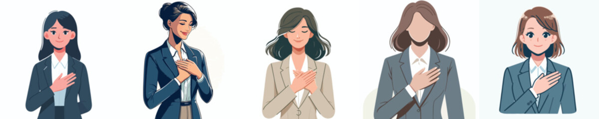 vector of a business woman putting his hand on his chest as a sign of empathy