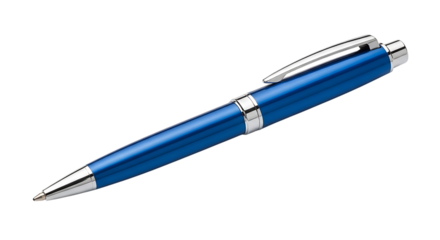 Elegant Blue Metallic Ballpoint Pen Isolated on a Transparent Background
