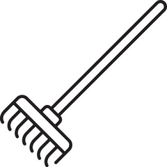 Line art icon of a garden rake for landscaping and yard tasks Vector