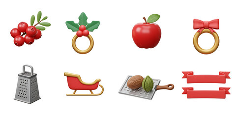 simple set of furniture icons and fruits in a clean vector illustration