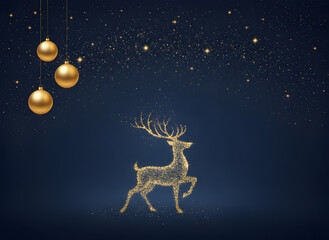 Golden Glitter Reindeer Under a Starry Christmas Sky
