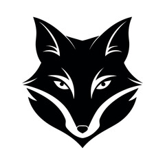 Obraz premium Solid black fox face silhouette, minimal symmetry, white background