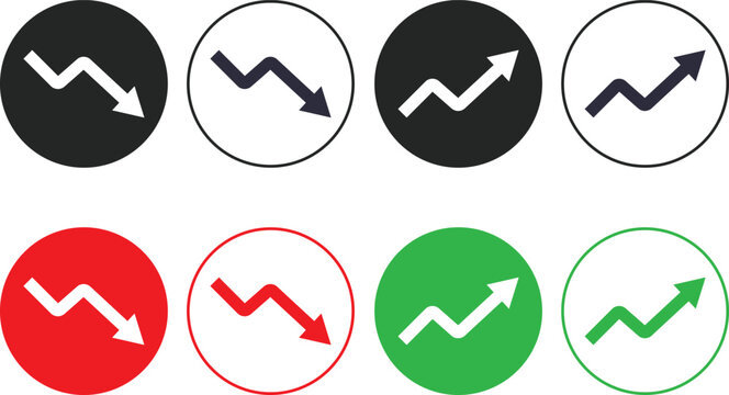 Upward and downward icon set. Increase Decrease Icons. Growth and decline signs. Vertical movement sign. Directional arrows symbols.

