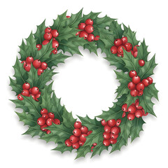 Classic Holly Wreath with Vibrant Red Berries and Deep Green Leaves