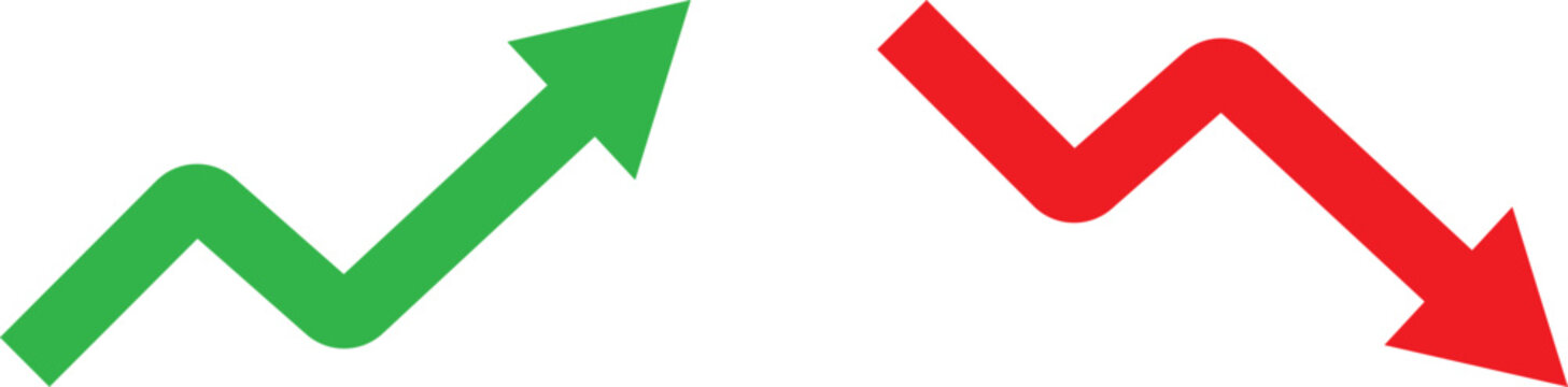 Upward and downward icon set. Increase Decrease Icons. Growth and decline signs. Vertical movement sign. Directional arrows symbols.
