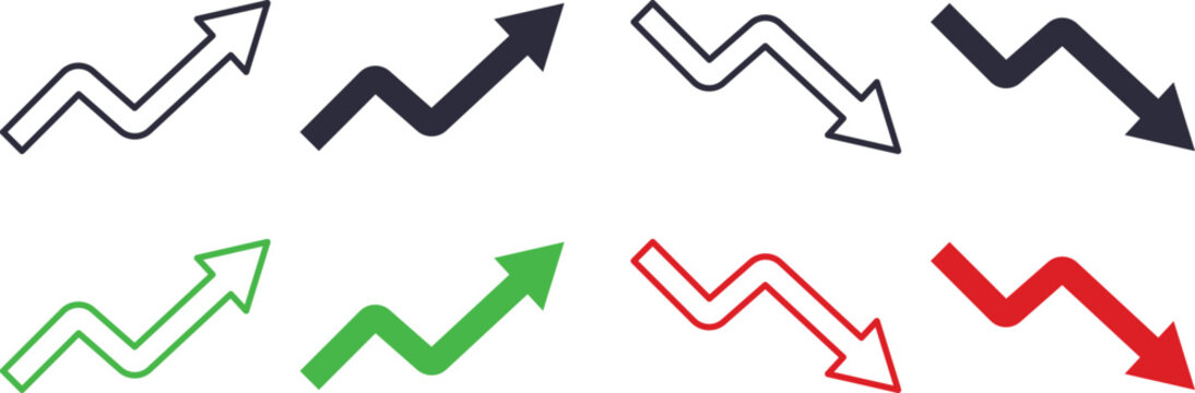Upward and downward icon set. Increase Decrease Icons. Growth and decline signs. Vertical movement sign. Directional arrows symbols.
