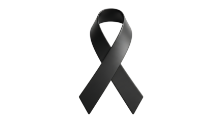 Black Awareness Ribbon Symbol of Mourning and Solidarity on Transparent Background