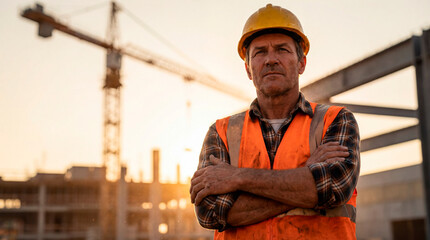 Construction Worker at Sunset