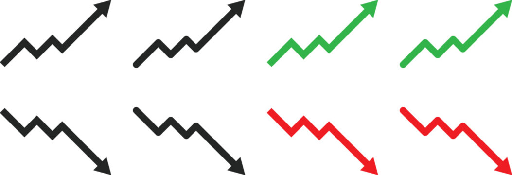 Upward and downward icon set. Directional arrows symbols. Increase Decrease Icons. Growth and decline signs. Vertical movement sign
