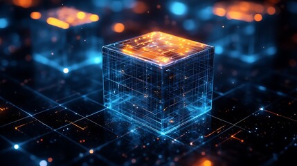 Futuristic 3D cube network with tech, and abstract.