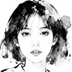 Fototapeta premium A striking black and white portrait of a woman with watercolor effects