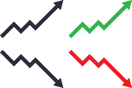 Upward and downward icon set. Directional arrows symbols. Increase Decrease Icons. Growth and decline signs. Vertical movement sign
