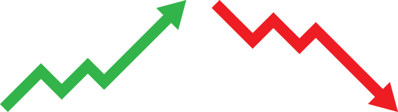 Upward and downward icon set. Directional arrows symbols. Increase Decrease Icons. Growth and decline signs. Vertical movement sign
