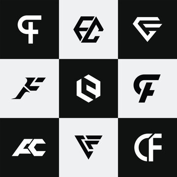 letter Cf or Fc initial abstract alphabet logo set