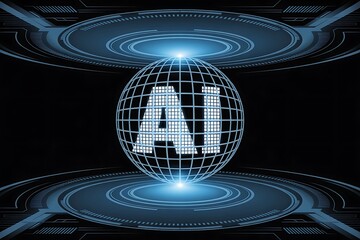 Abstract representation of artificial intelligence with a glowing globe and digital grid