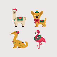 Fototapeta premium mexican christmas animals logo vectort white background .