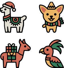 mexican christmas animals logo vectort white background .