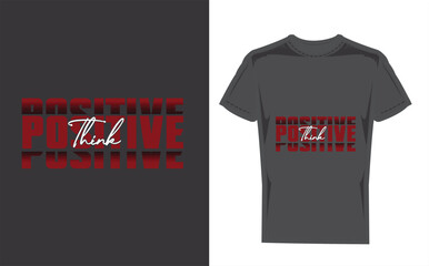 Black tshirt with think positive graphic design mockup on wooden background