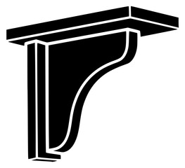 A black and white silhouette of a corbel, black, icon, illustration, ledge, logo, pillar, style, against transparent background © Alloca Design Studio