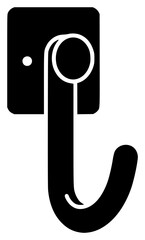 A black and white icon of a hook, alphabet, black, icon, illustration, logo, symbol, against transparent background