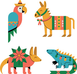 Mexican christmas animals logo vector white background 
