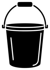A black and white silhouette of a bucket with a handle, barrel, bin, black, container, handle, icon, illustration, lid, against transparent background