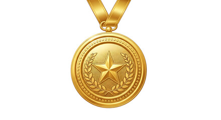 Golden medal award with star and ribbon isolated for victory and champion concept