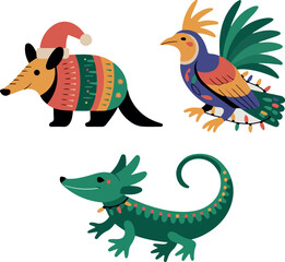 Mexican christmas animals logo vector white background 